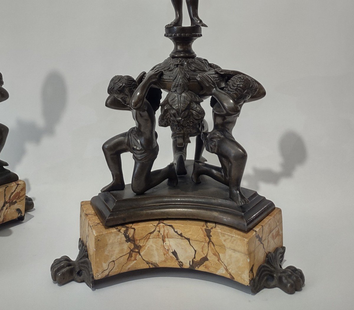 Pair Of Bronze Candlesticks With Putti 19th Century-photo-3