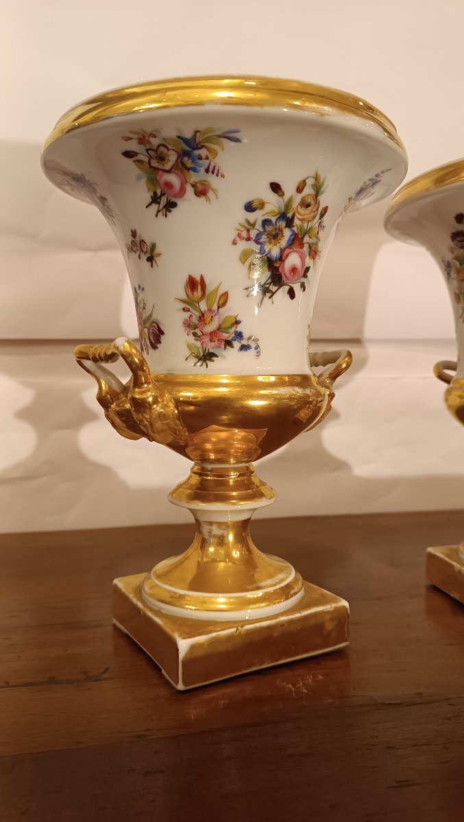 Pair Of Ginori Porcelain Vases Early 19th Century-photo-1