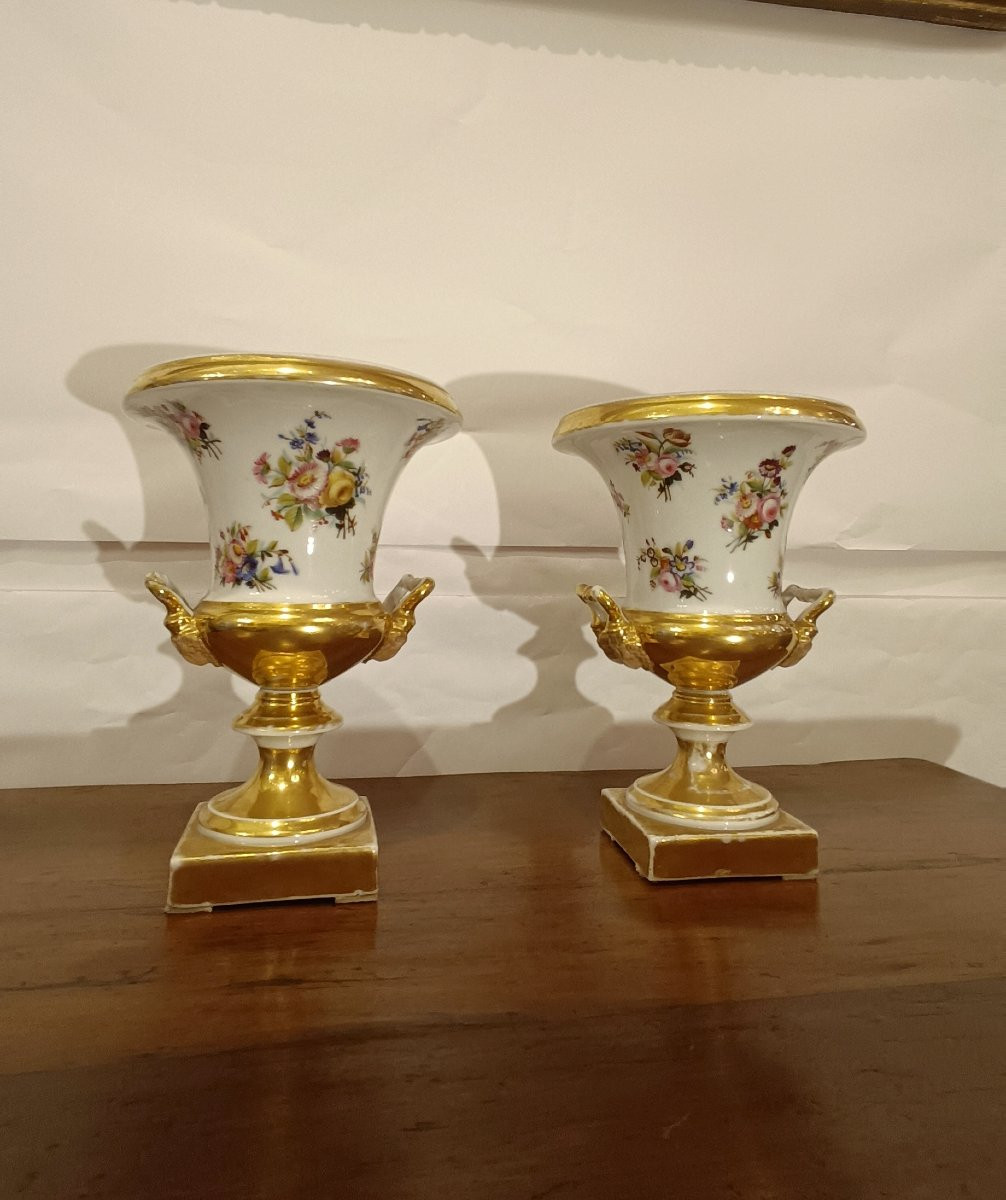 Pair Of Ginori Porcelain Vases Early 19th Century-photo-2