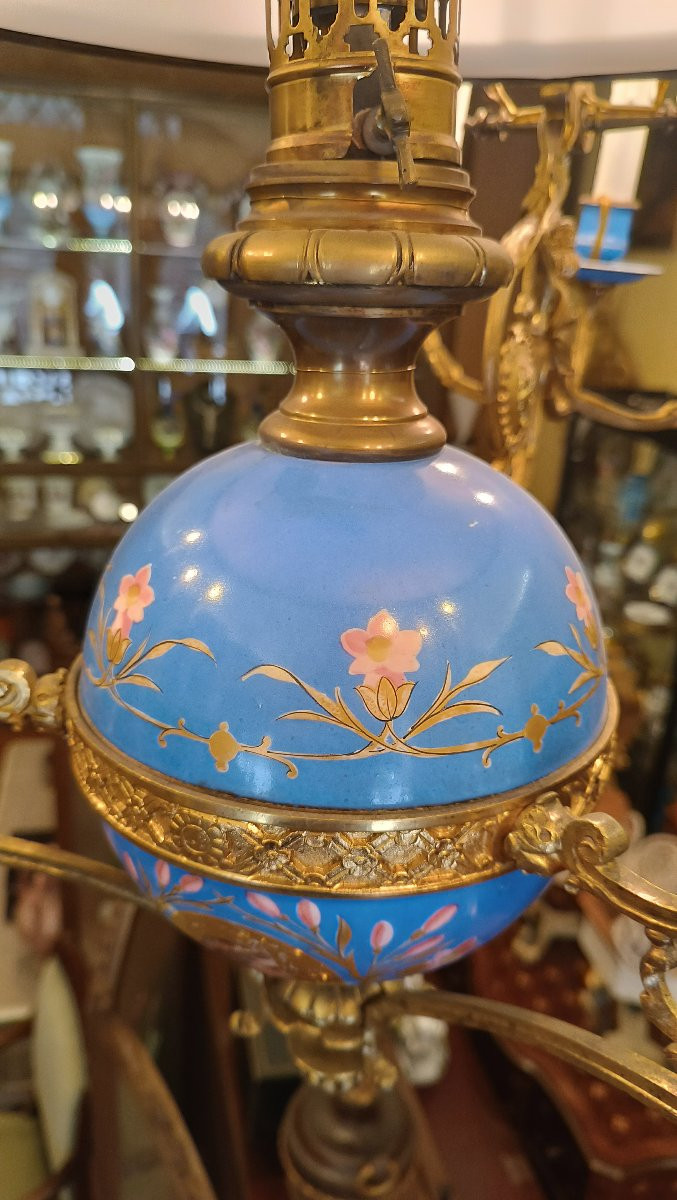 LUSTRE EN PORCELAINE ET BRONZE DORÉ MILIEU DU 19ème SIÈCLE-photo-1