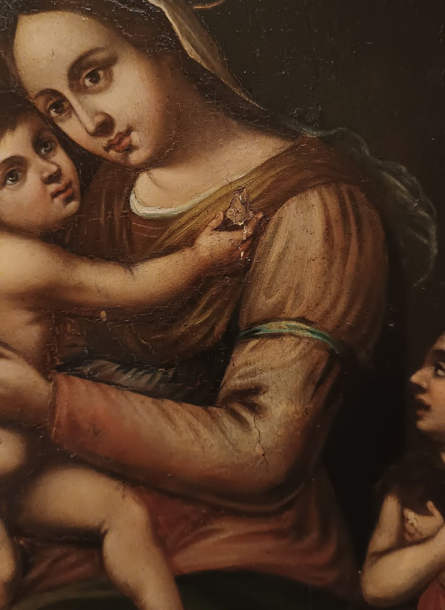 TABLEAU AVEC LA VIERGE À L'ENFANT ET SAINT JEAN 17ème SIÈCLE-photo-1