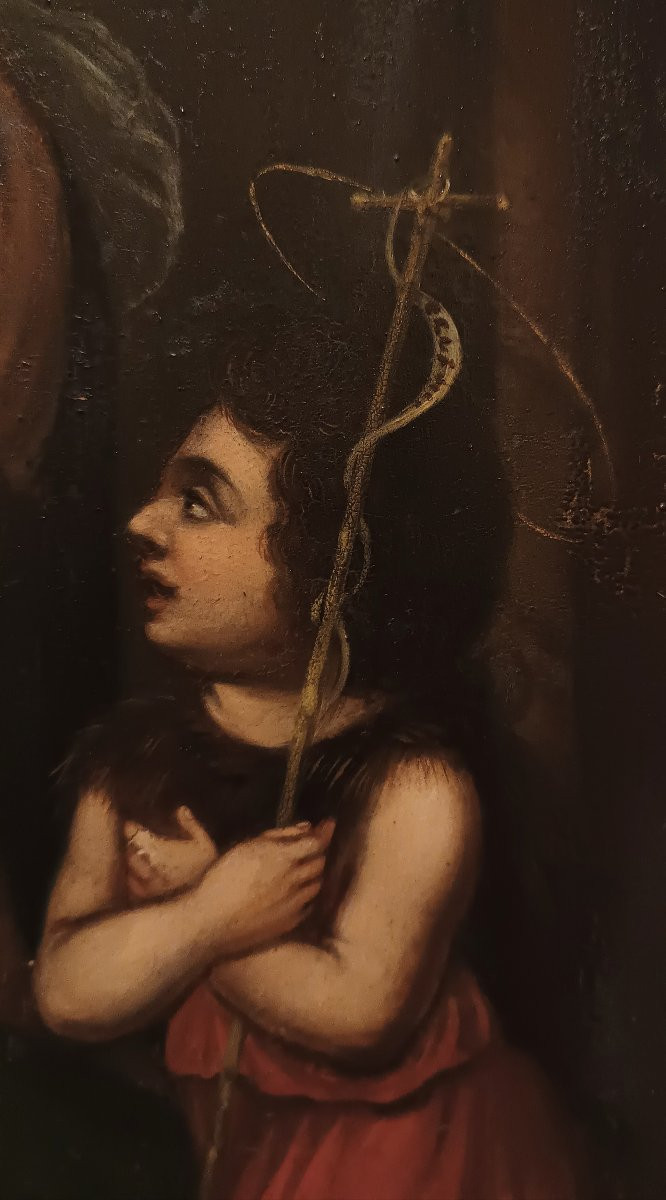 TABLEAU AVEC LA VIERGE À L'ENFANT ET SAINT JEAN 17ème SIÈCLE-photo-3