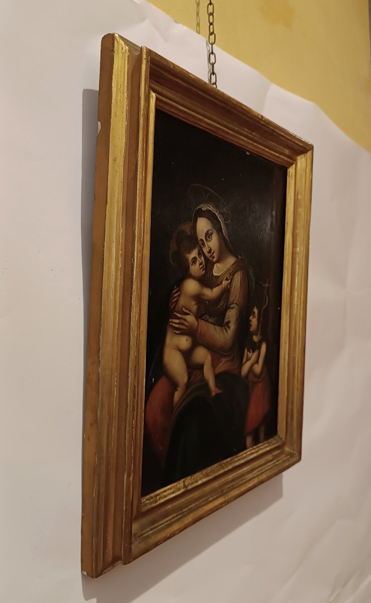 TABLEAU AVEC LA VIERGE À L'ENFANT ET SAINT JEAN 17ème SIÈCLE-photo-5