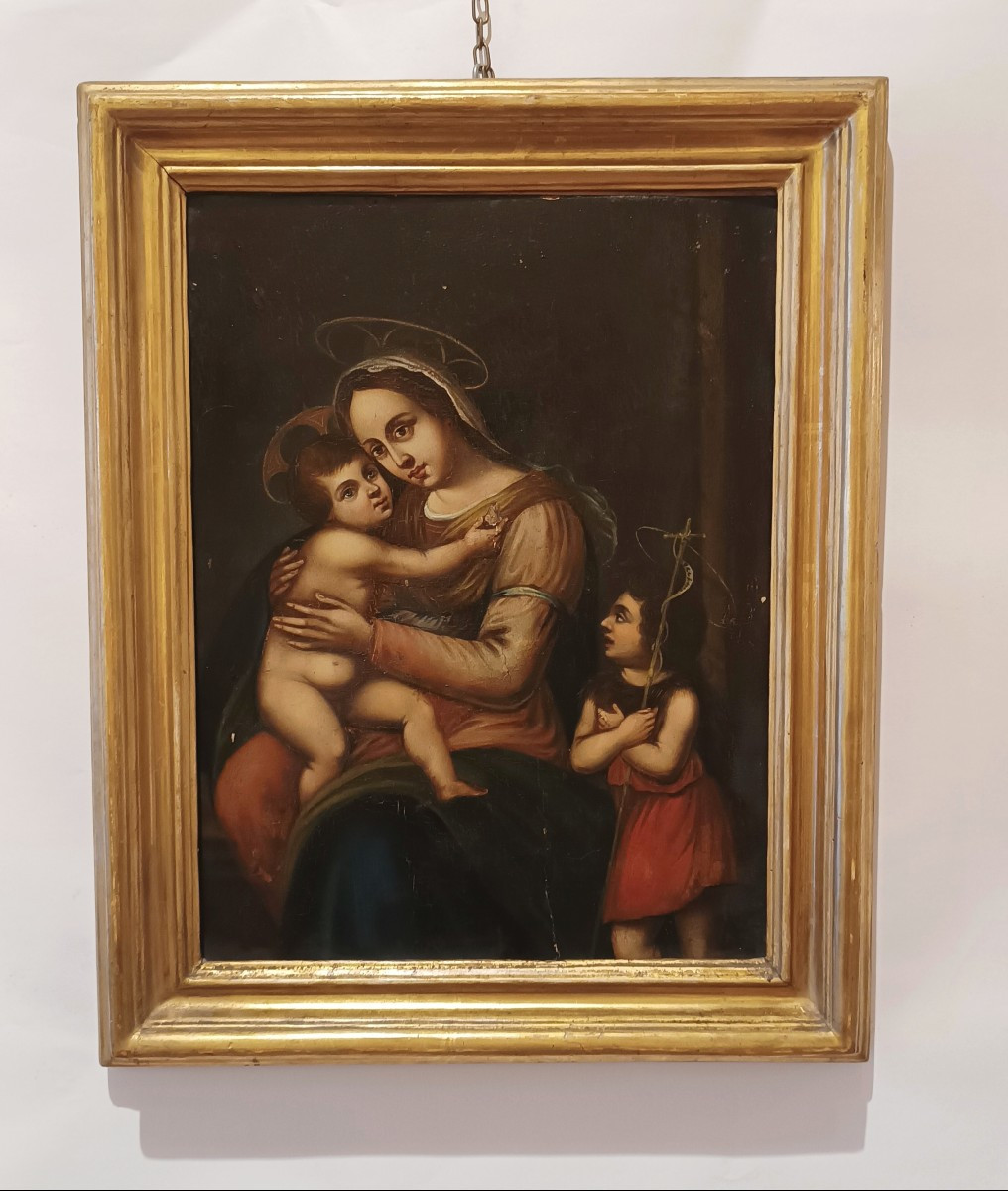 TABLEAU AVEC LA VIERGE À L'ENFANT ET SAINT JEAN 17ème SIÈCLE