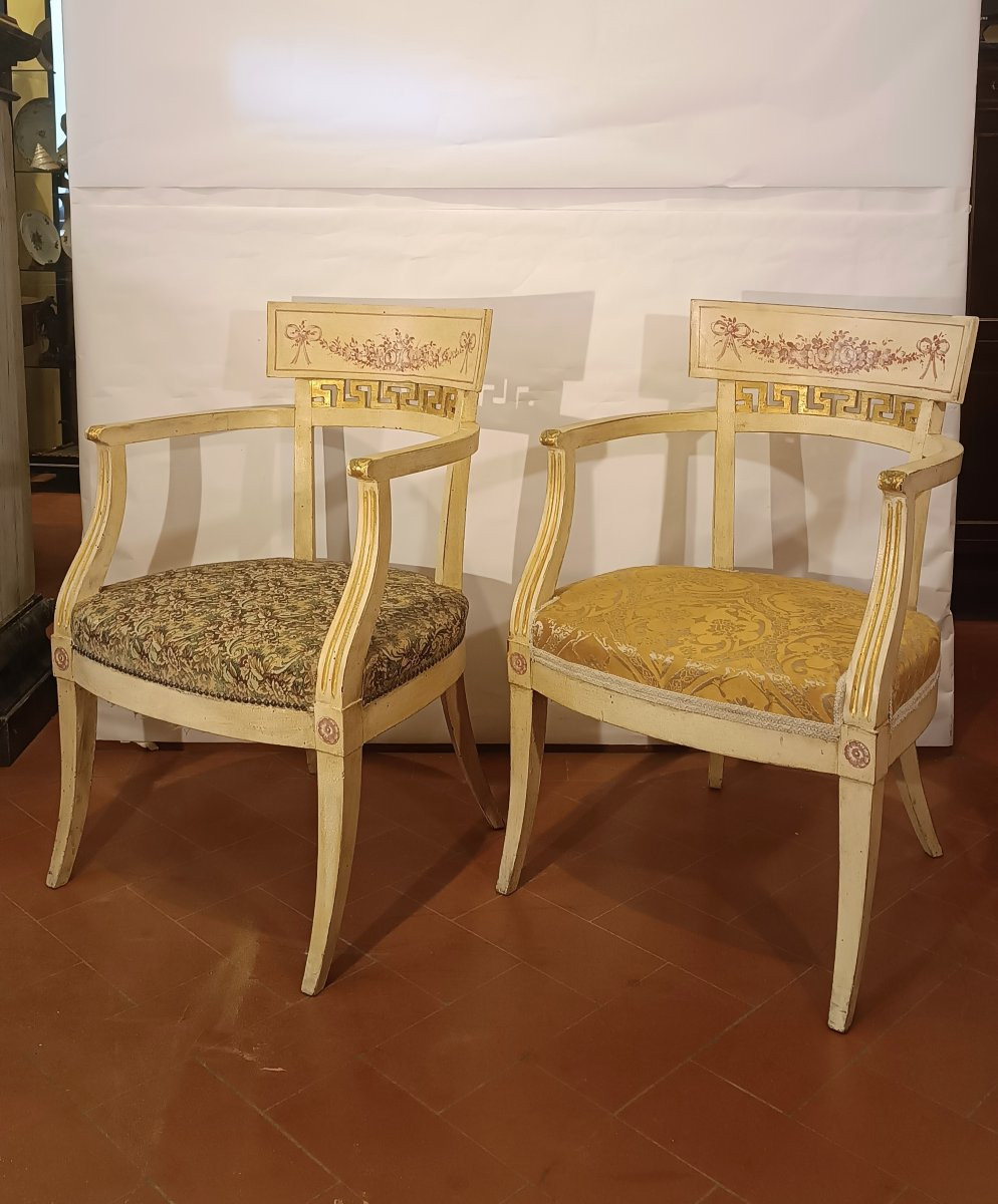 PAIRE DE FAUTEUILS LAQUÉS ET DORÉS, SECONDE MOITIÉ DU 19ème SIÈCLE-photo-4