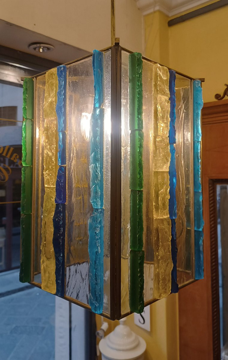 LUSTRE EN VERRE MULTICOLORE PAR POLLONI ANNÉES '60-photo-1