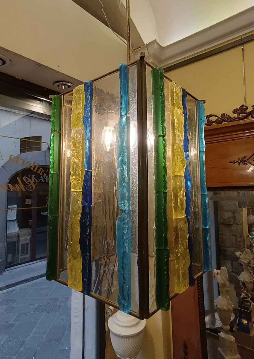 LUSTRE EN VERRE MULTICOLORE PAR POLLONI ANNÉES '60