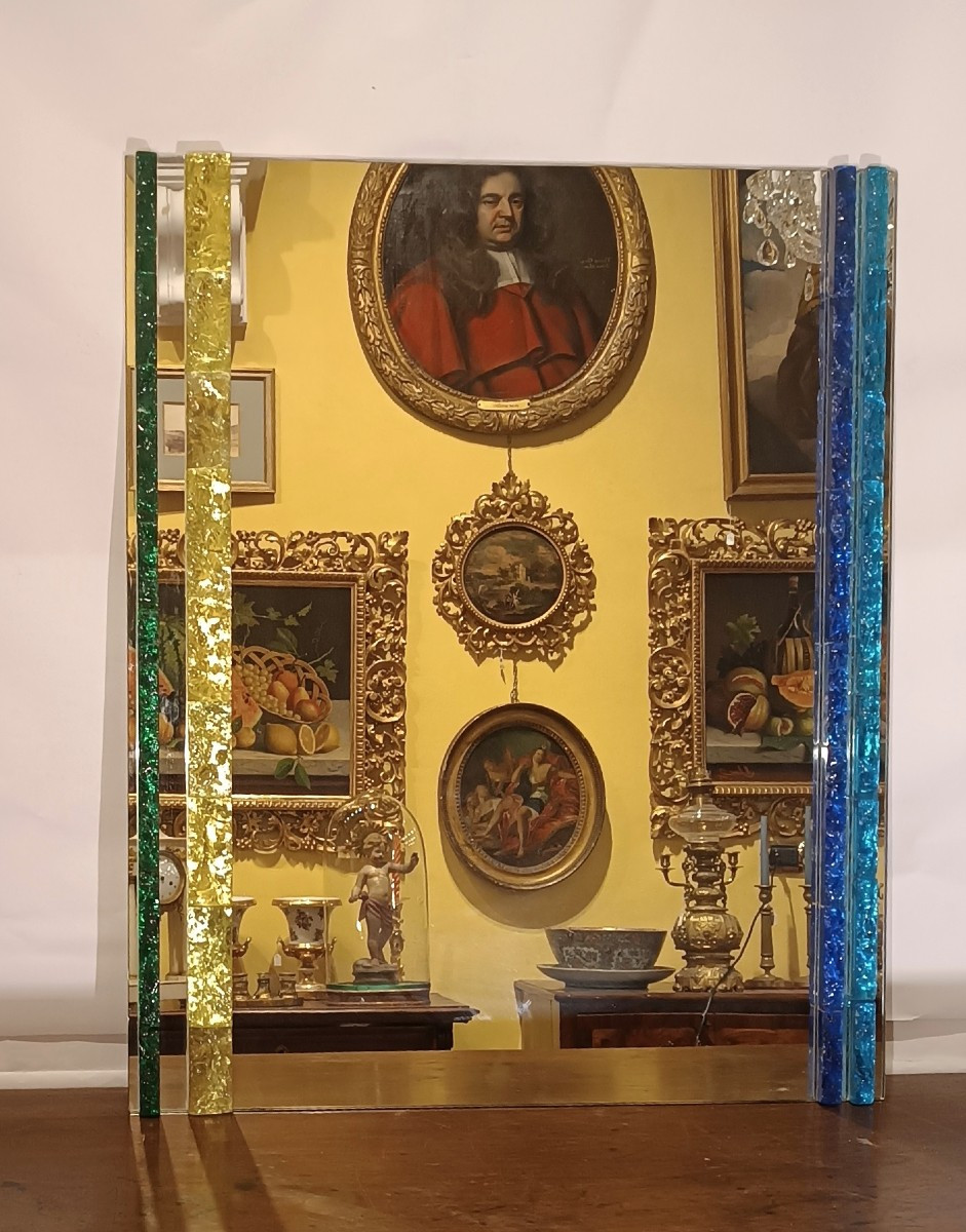1960s Polloni Stained Glass Mirror