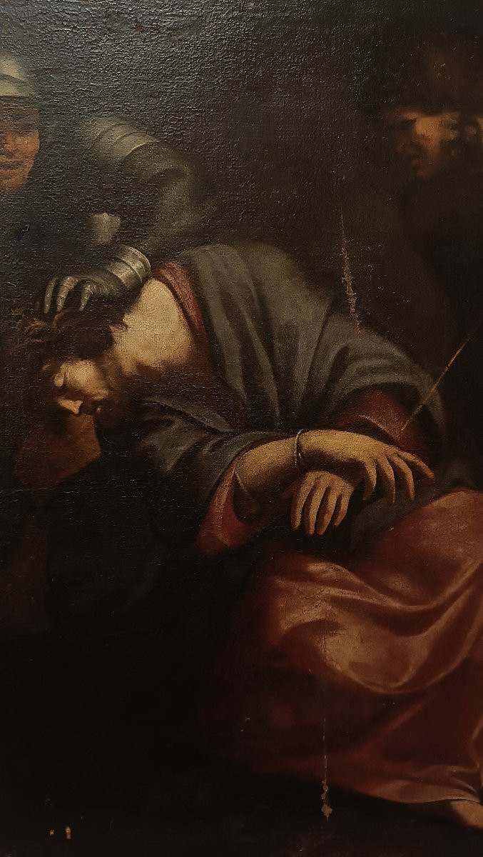 First Half Of The 17th Century Painting "christ Mocked"-photo-3