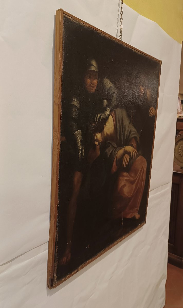 First Half Of The 17th Century Painting "christ Mocked"-photo-2