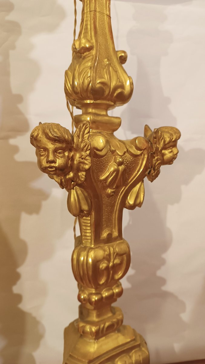 PAIRE DE FLAMBEAUX LOUIS XV DORÉS MILIEU DU 18ème SIÈCLE-photo-2