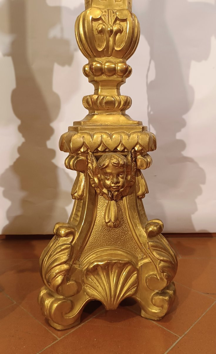 PAIRE DE FLAMBEAUX LOUIS XV DORÉS MILIEU DU 18ème SIÈCLE-photo-4
