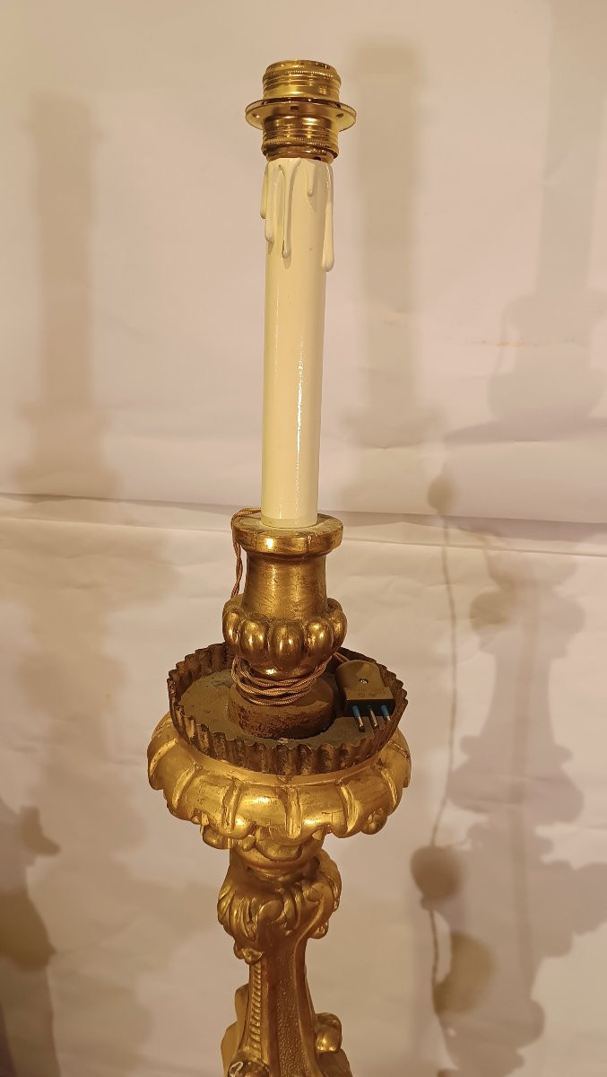PAIRE DE FLAMBEAUX LOUIS XV DORÉS MILIEU DU 18ème SIÈCLE-photo-6