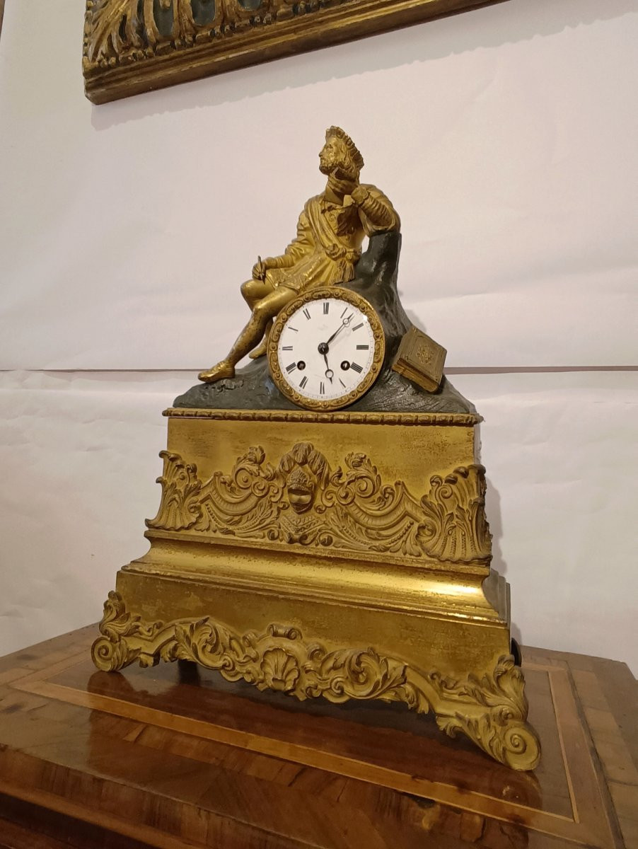 HORLOGE NÉOCLASSIQUE AVEC POÈTE FIN DU 18ème SIÈCLE-photo-3