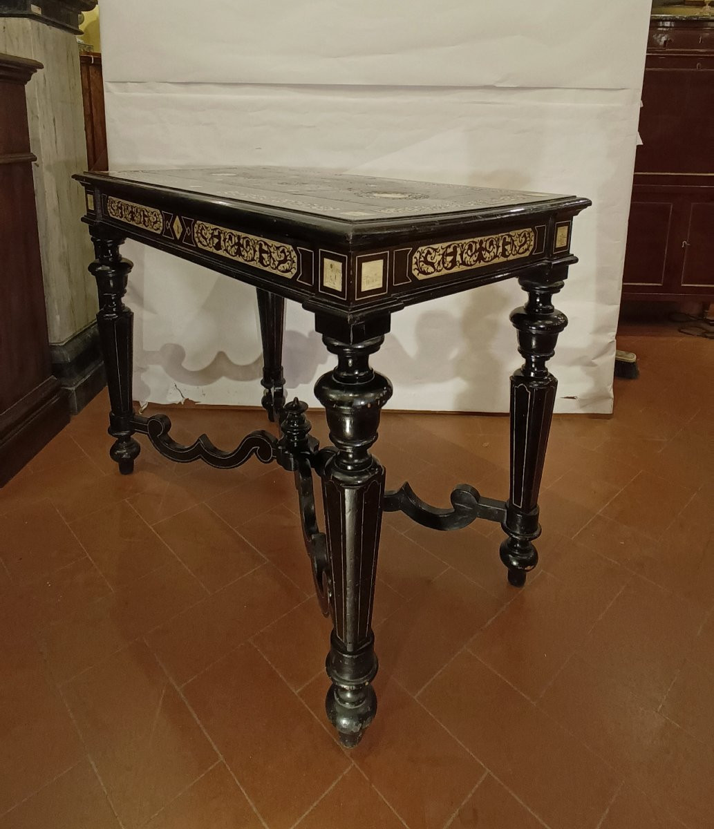 Mid-19th Century Ebony Writing Table With Inlays-photo-2