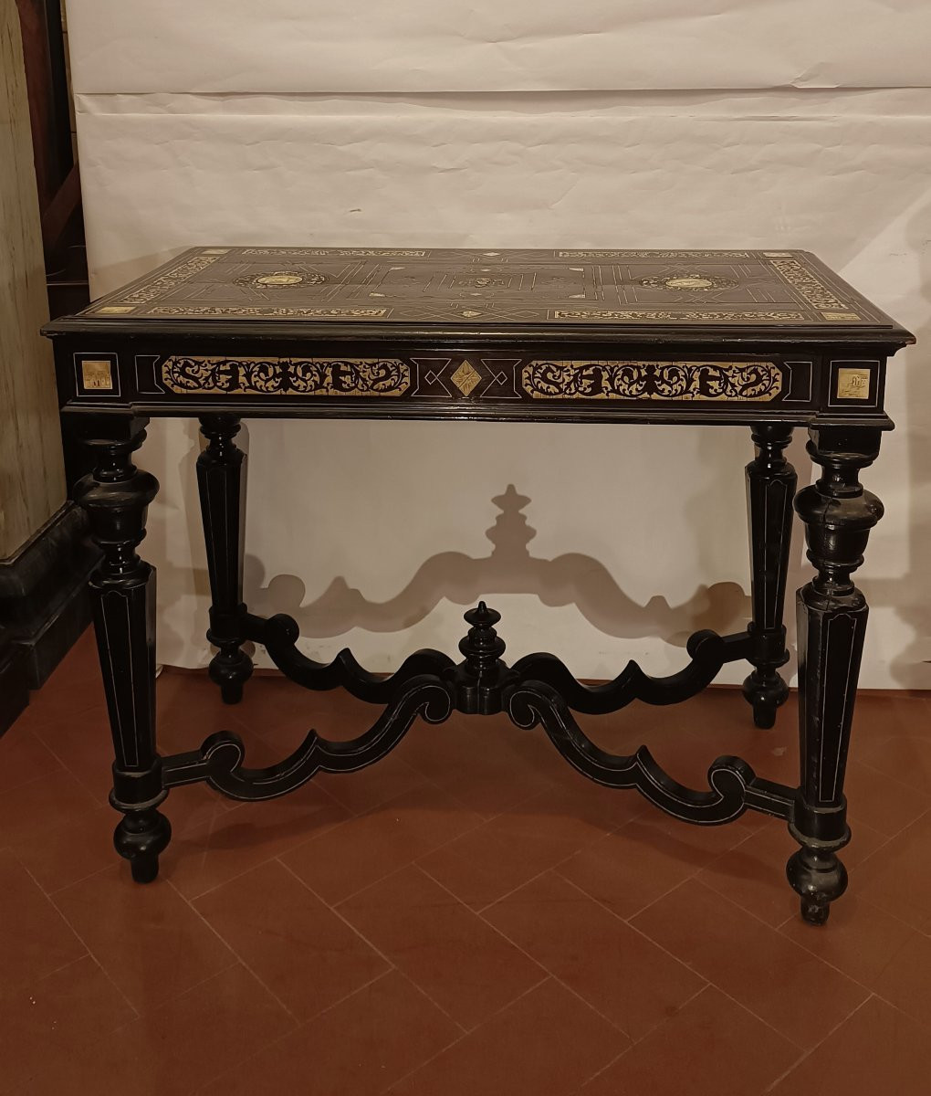 Mid-19th Century Ebony Writing Table With Inlays-photo-4