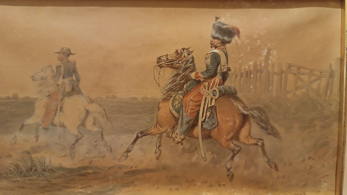 PAIRE DE TABLEAUX MILITAIRES SUR PAPIER FIN DU 19ème SIÈCLE-photo-5