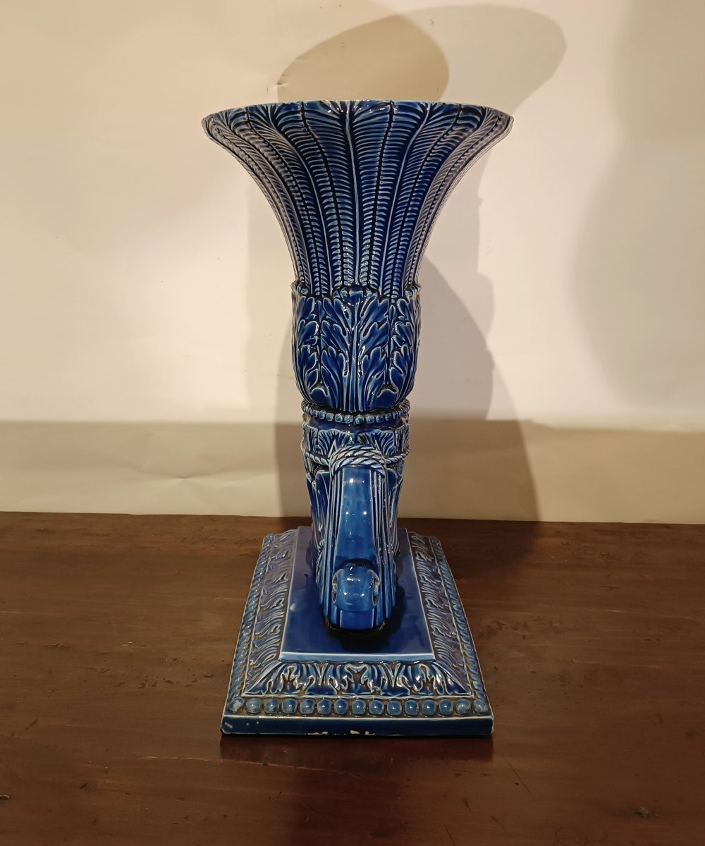 Second Half Of The 19th Century Blue Majolica Vase-photo-2
