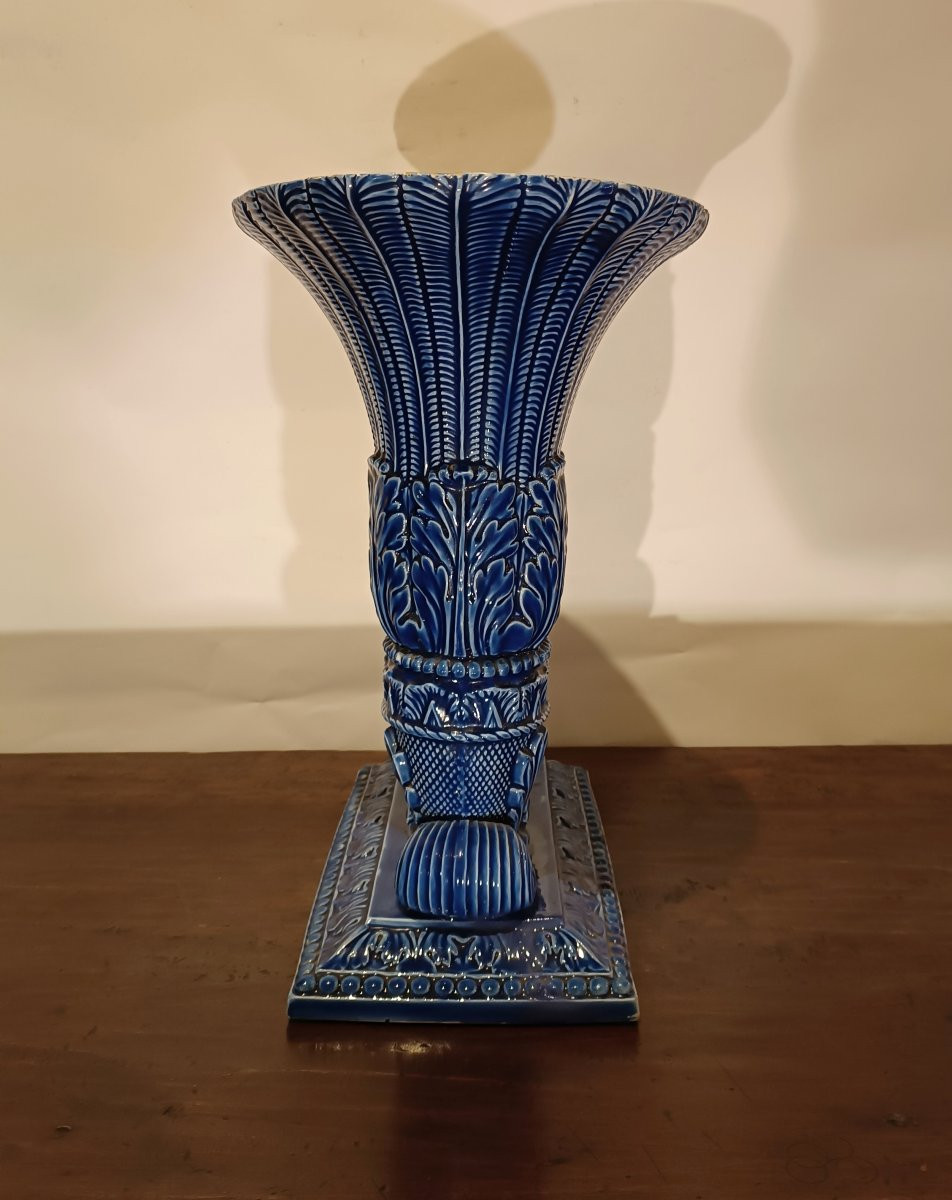 Second Half Of The 19th Century Blue Majolica Vase-photo-3