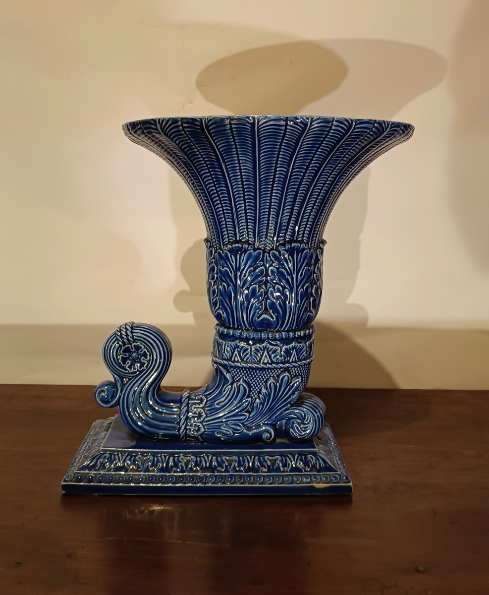 Second Half Of The 19th Century Blue Majolica Vase