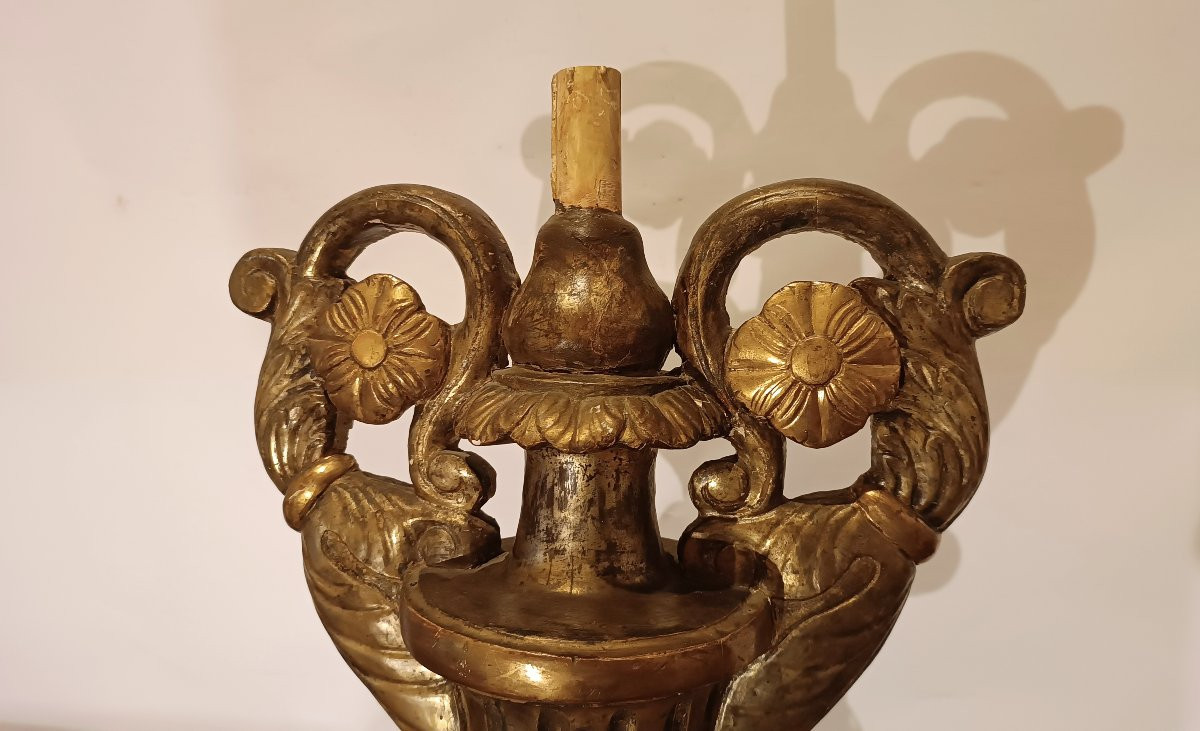 Gilded Wood Candle Holder, Second Half Of The 18th Century-photo-3
