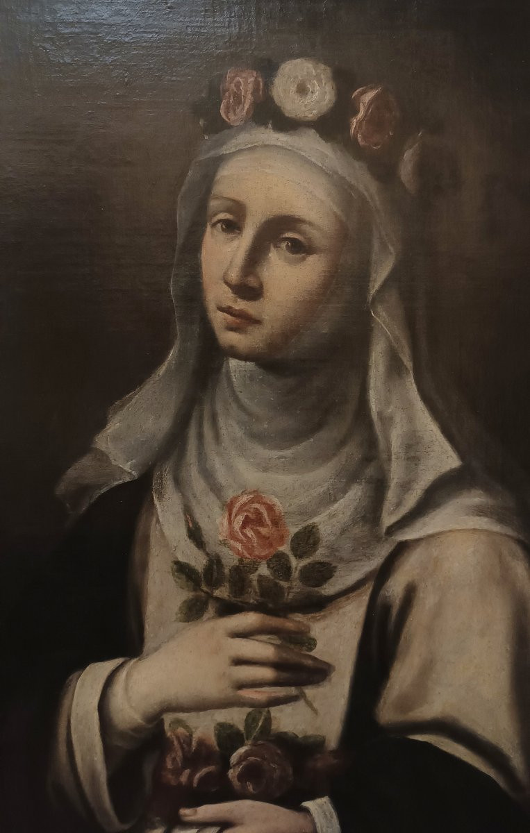 Late 17th Century Painting Of Saint Rose-photo-3