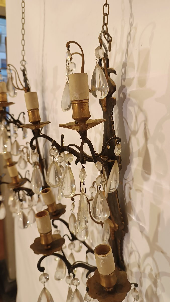 PAIRE D'APPLIQUES EN BRONZE ET CRISTAL DÉBUT DU 20ème SIÈCLE-photo-1