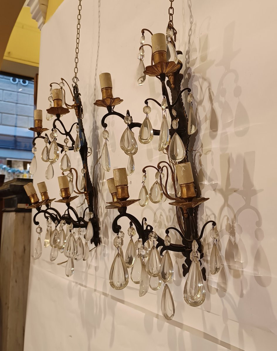 PAIRE D'APPLIQUES EN BRONZE ET CRISTAL DÉBUT DU 20ème SIÈCLE-photo-2