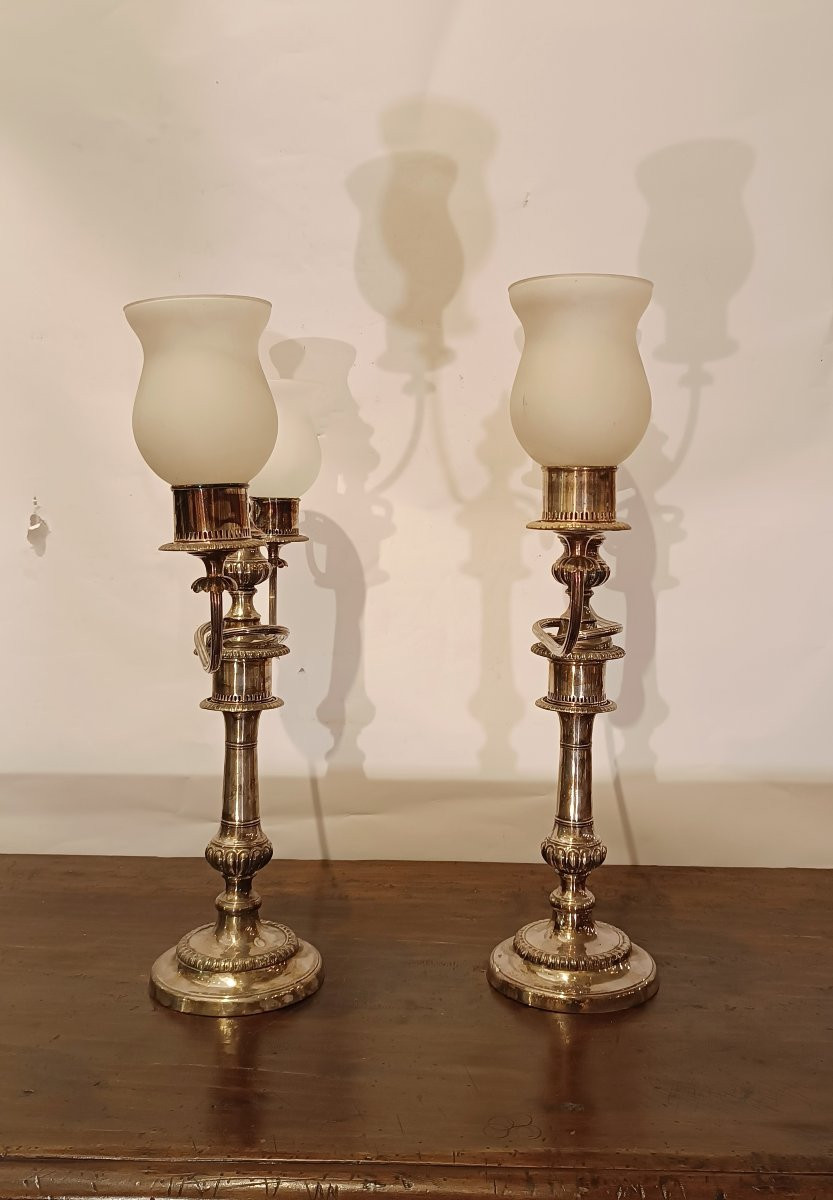 BOUGEOIRS EN PLAQUE D'ARGENT SECONDE MOITIÉ DU 19ème SIÈCLE-photo-3