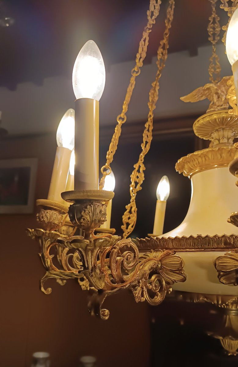 LUSTRE EMPIRE EN BRONZE SECONDE MOITIÉ DU 19ème SIÈCLE-photo-2