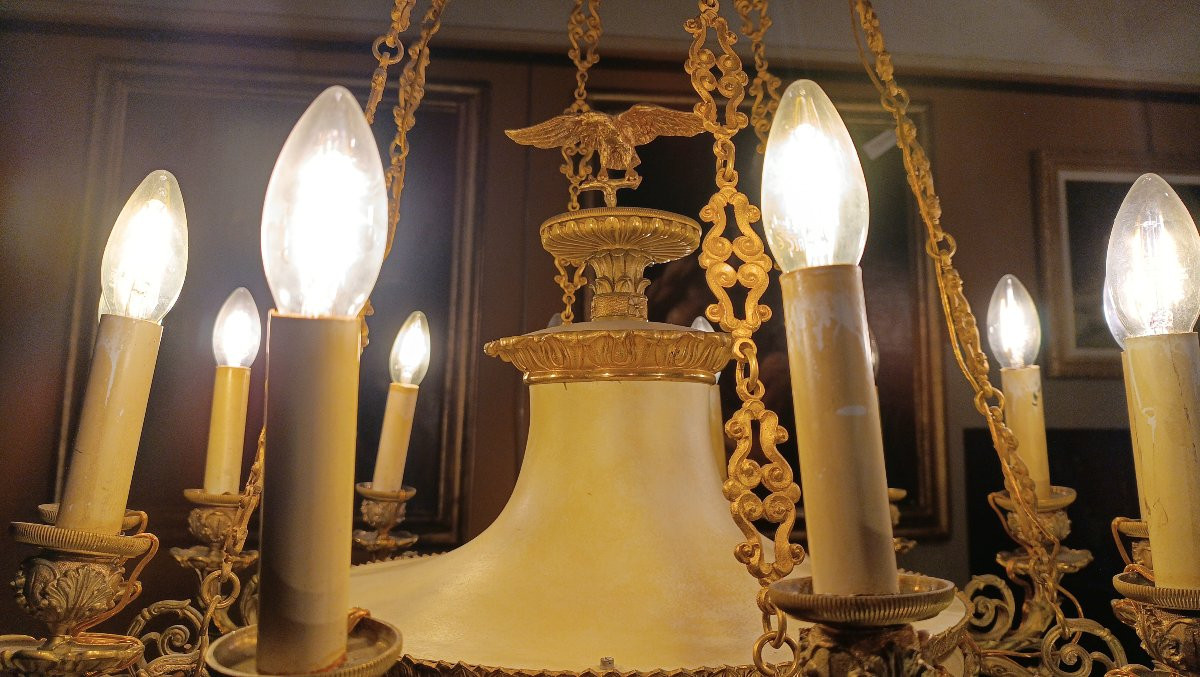 LUSTRE EMPIRE EN BRONZE SECONDE MOITIÉ DU 19ème SIÈCLE-photo-4