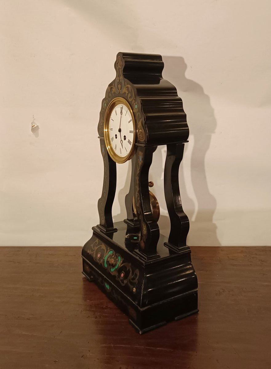 Mid-19th Century Wooden Clock With Gilded Iron Inlays-photo-2