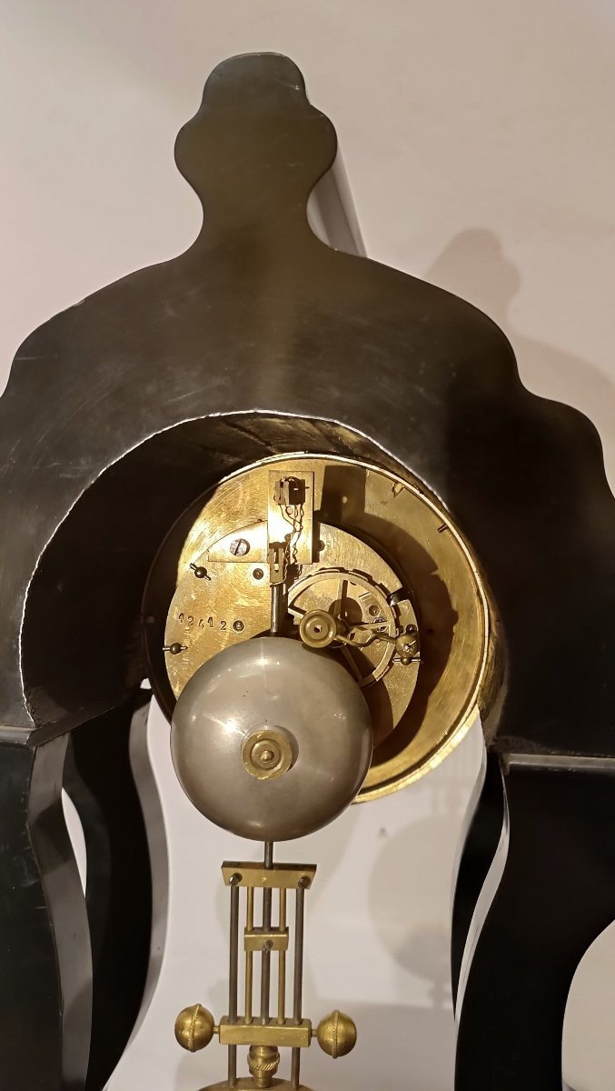 Mid-19th Century Wooden Clock With Gilded Iron Inlays-photo-4