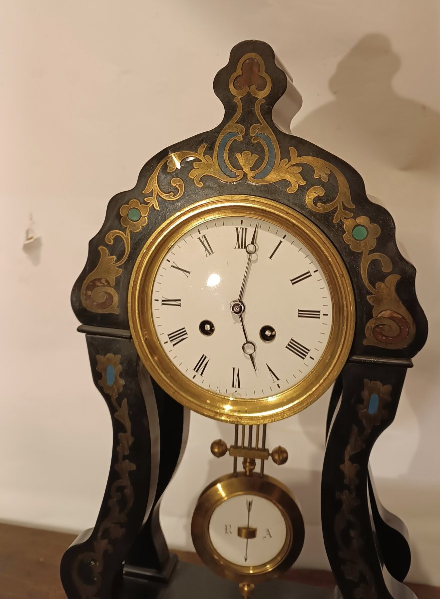 Mid-19th Century Wooden Clock With Gilded Iron Inlays-photo-2