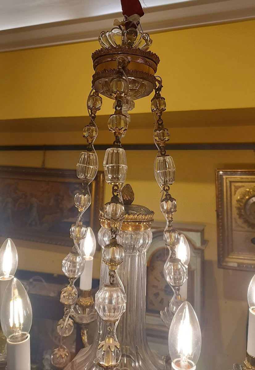 LUSTRE AMPHORE EN CRISTAL ET BRONZE MILIEU DU 19ème SIÈCLE-photo-2