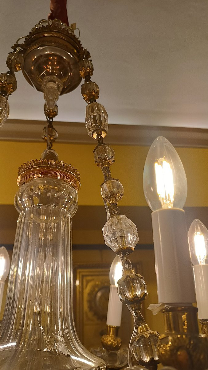 LUSTRE AMPHORE EN CRISTAL ET BRONZE MILIEU DU 19ème SIÈCLE-photo-4