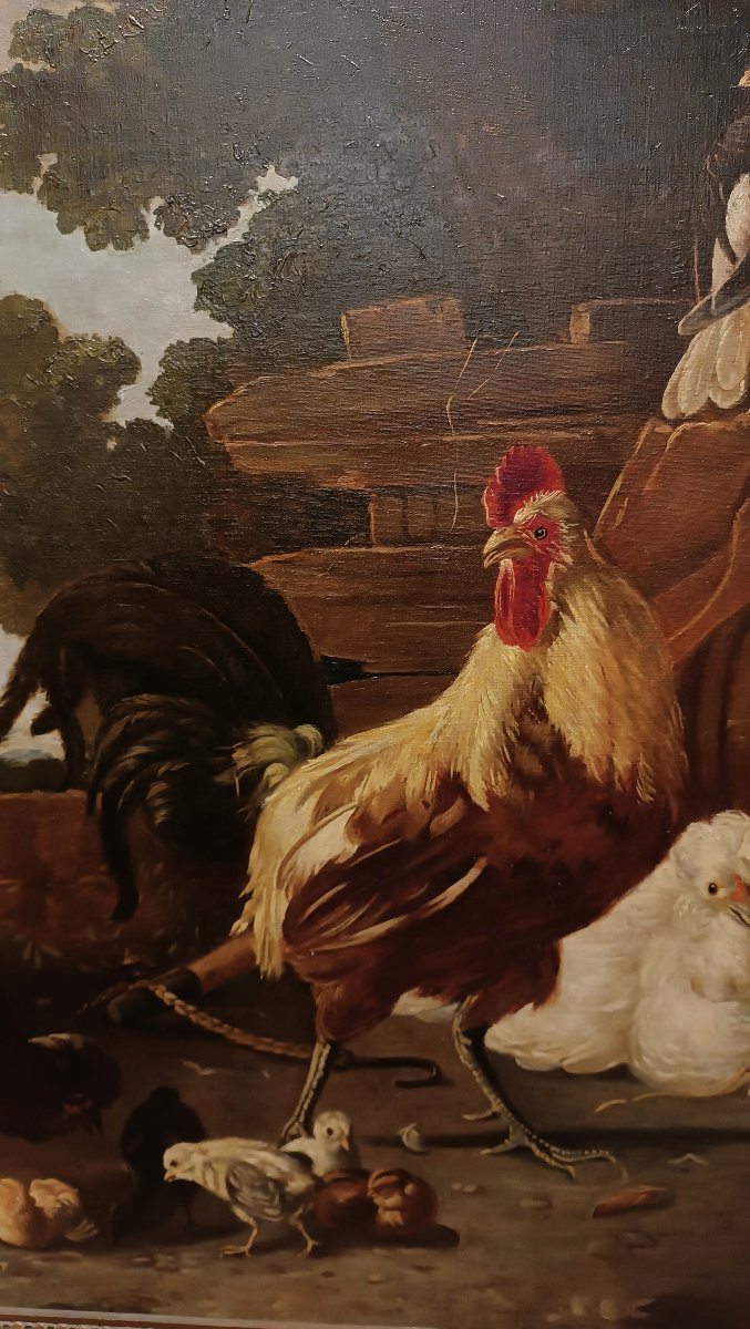 TABLEAU REPRÉSENTANT DES COQS ET DES POULES MILIEU DU 19ème SIÈCLE-photo-4