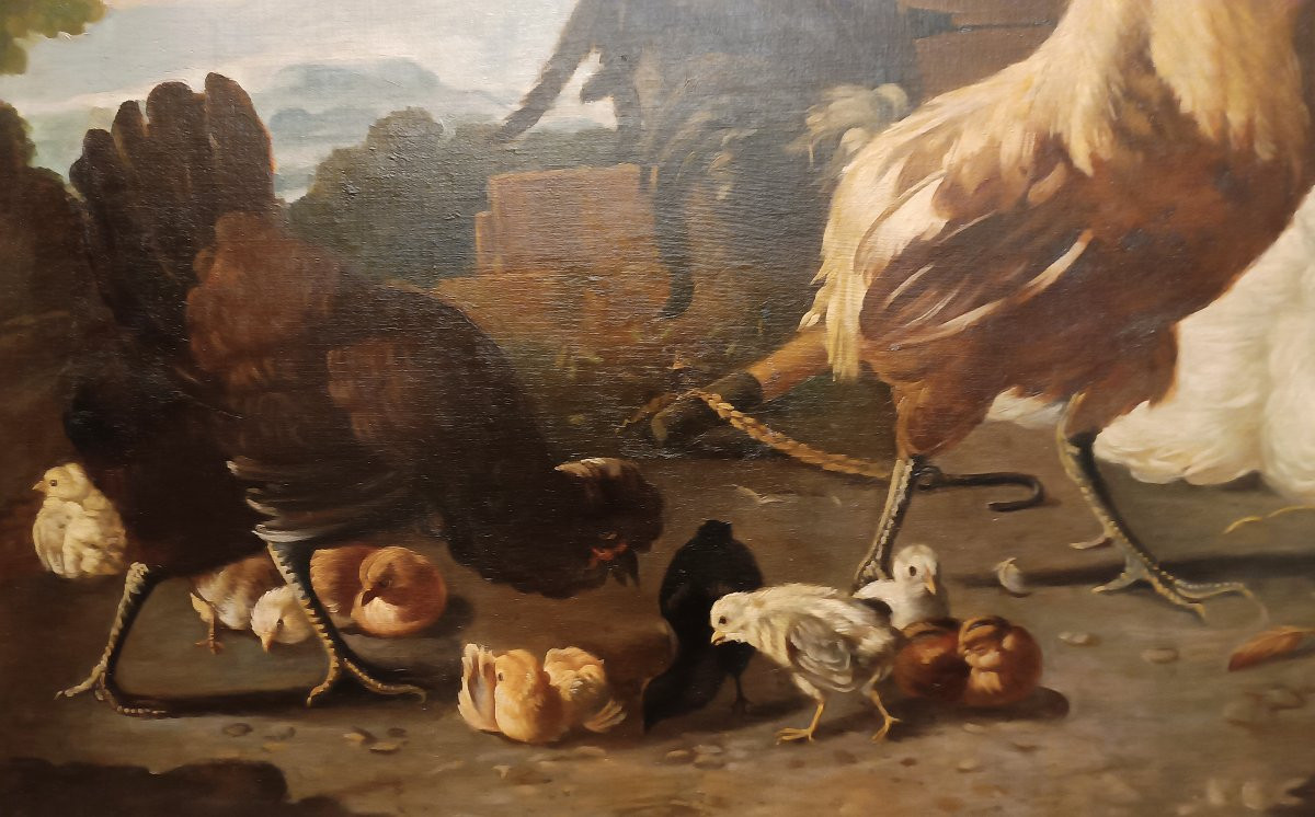 TABLEAU REPRÉSENTANT DES COQS ET DES POULES MILIEU DU 19ème SIÈCLE-photo-3