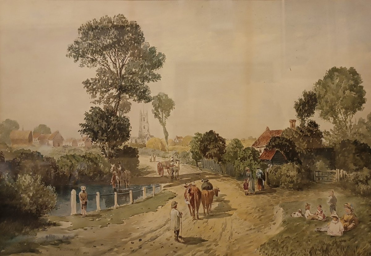 Second Half Of The 19th Century Watercolor With A View Of Essex-photo-2