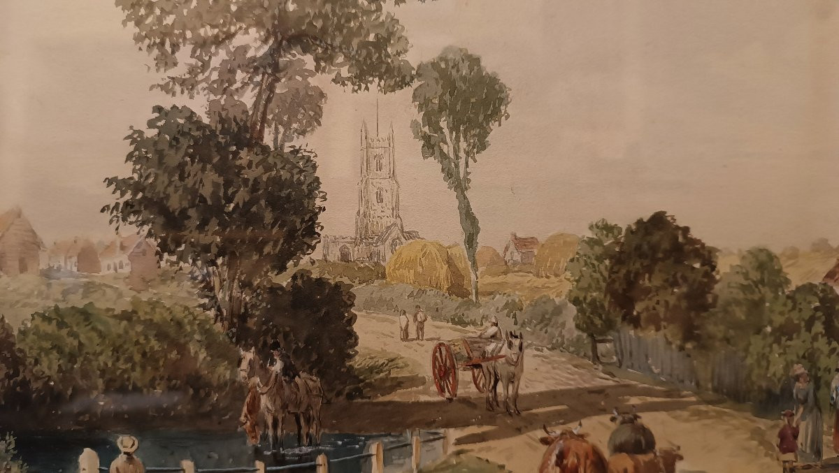 Second Half Of The 19th Century Watercolor With A View Of Essex-photo-1