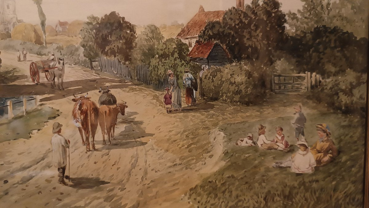 Second Half Of The 19th Century Watercolor With A View Of Essex-photo-2