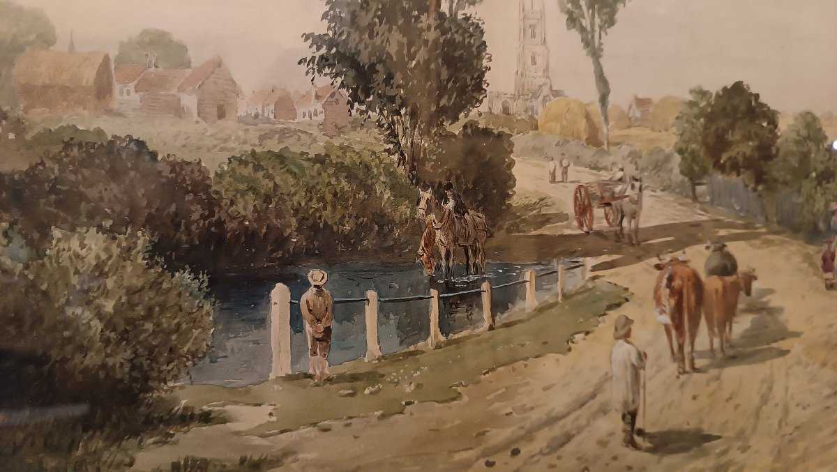 Second Half Of The 19th Century Watercolor With A View Of Essex-photo-3