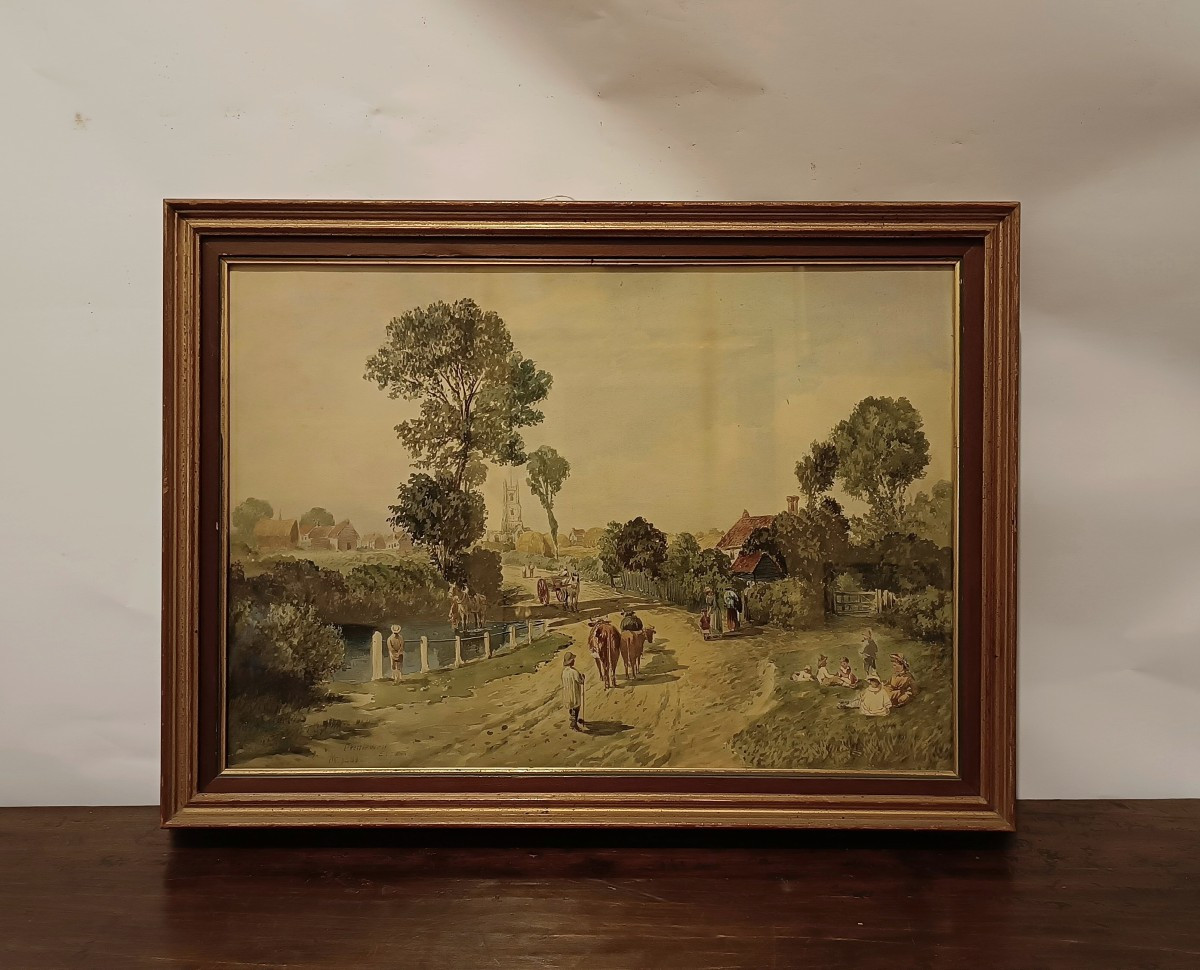 Second Half Of The 19th Century Watercolor With A View Of Essex