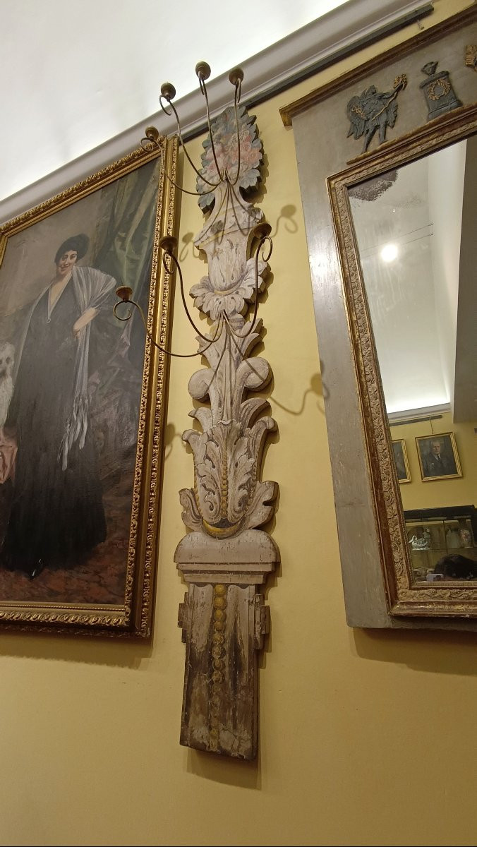 GRANDE APPLIQUE MURALE EN BOIS PEINT MILIEU DU 19ème SIÈCLE-photo-2