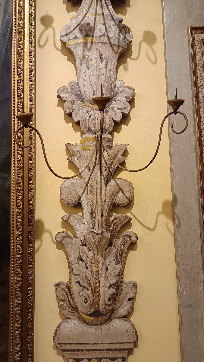 GRANDE APPLIQUE MURALE EN BOIS PEINT MILIEU DU 19ème SIÈCLE-photo-4