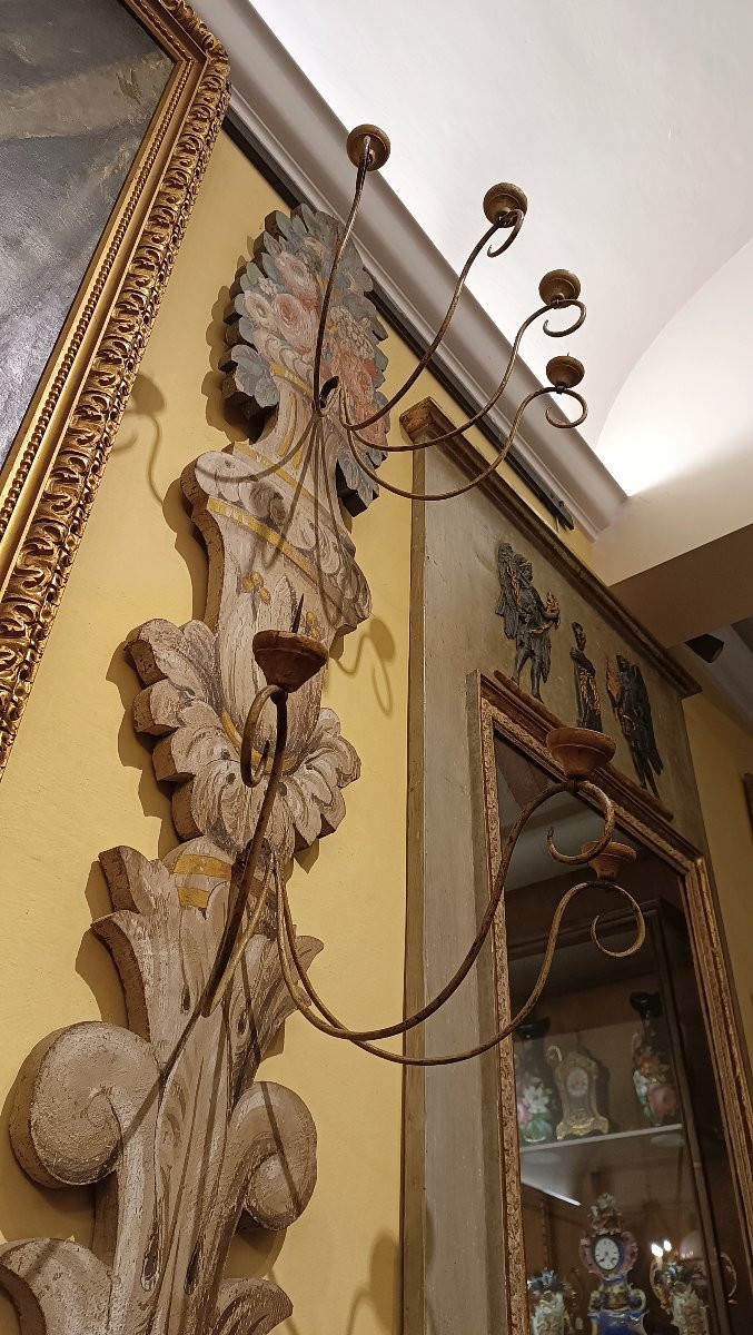 GRANDE APPLIQUE MURALE EN BOIS PEINT MILIEU DU 19ème SIÈCLE-photo-1
