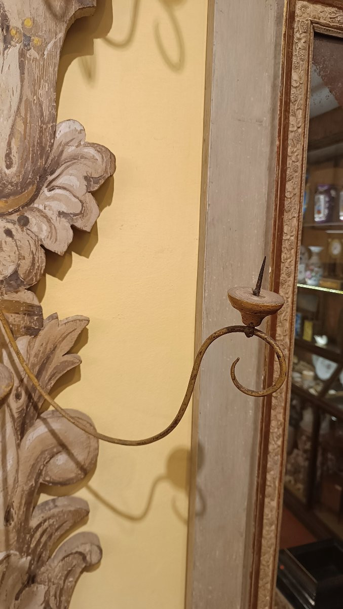 GRANDE APPLIQUE MURALE EN BOIS PEINT MILIEU DU 19ème SIÈCLE-photo-2