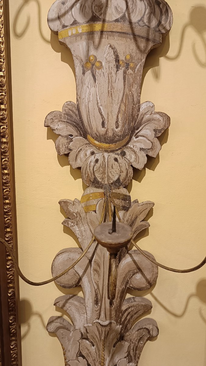 GRANDE APPLIQUE MURALE EN BOIS PEINT MILIEU DU 19ème SIÈCLE-photo-3