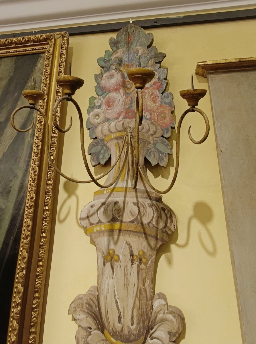GRANDE APPLIQUE MURALE EN BOIS PEINT MILIEU DU 19ème SIÈCLE-photo-7
