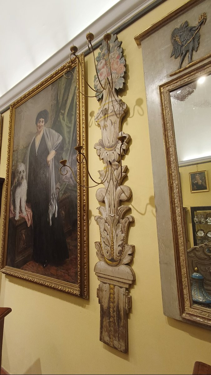 GRANDE APPLIQUE MURALE EN BOIS PEINT MILIEU DU 19ème SIÈCLE-photo-8